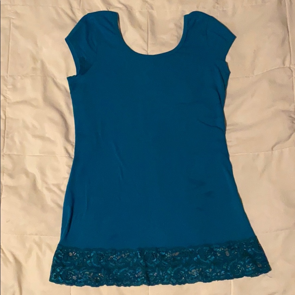 Anchor Blue - gemstone colored top with lace hem